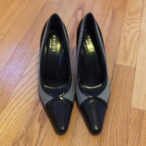 Gucci black leather/canvas heels